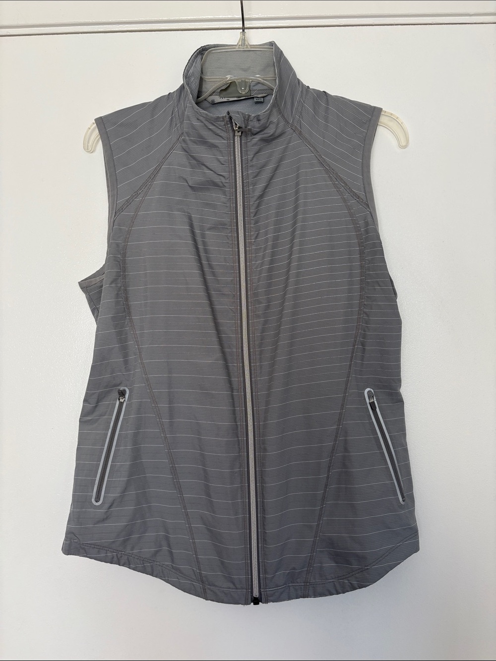 Athleta Gray Pinstripe Zip-Front Performance Vest